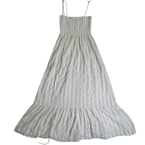 Boohoo Smocked Striped Sundress Maxi Cotton Women’s 6 Tiered Coastal Cottagecore - Picture 1 of 16